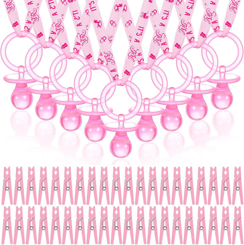 Coume 48 Sets Baby Shower Pacifiers Necklace with Mini Clothes Pins Acrylic