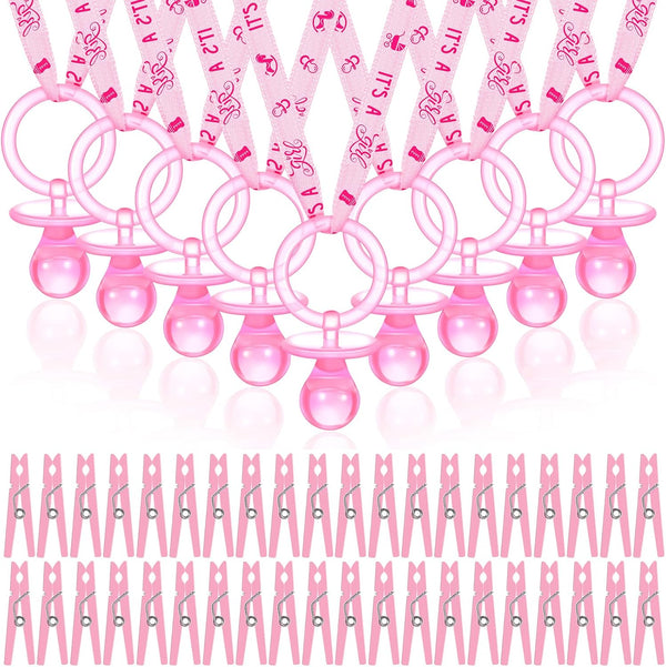 Coume 48 Sets Baby Shower Pacifiers Necklace with Mini Clothes Pins Acrylic