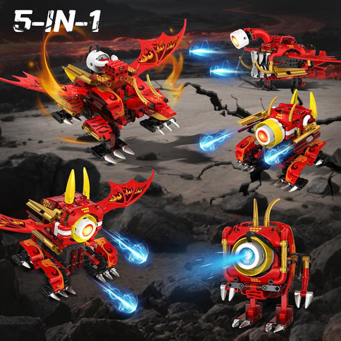 5-in-1 6 5 354PCS Set 8-12 HOGOKIDS Dragon Robot Building Toys with Lighting Colors & Light Effects - Remote & App