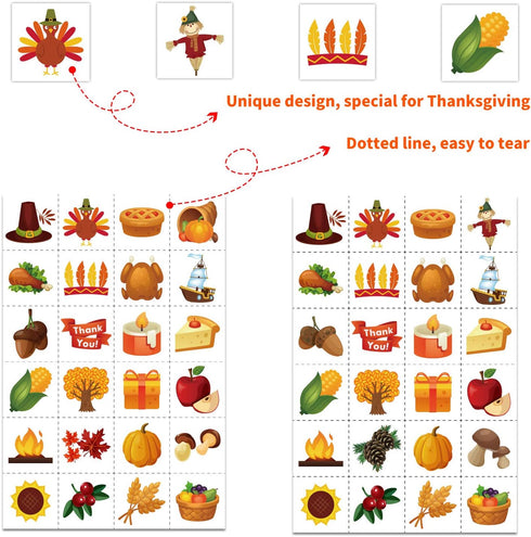 MISS FANTASY Thanksgiving Bingo Game for Kids, 24 Players Bingo Cards for Family Thanksgiving Activities