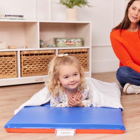 ECR4Kids 3-Section, 2in, Premium Folding Rest Mat, Sleeping Pad, Blue/Red