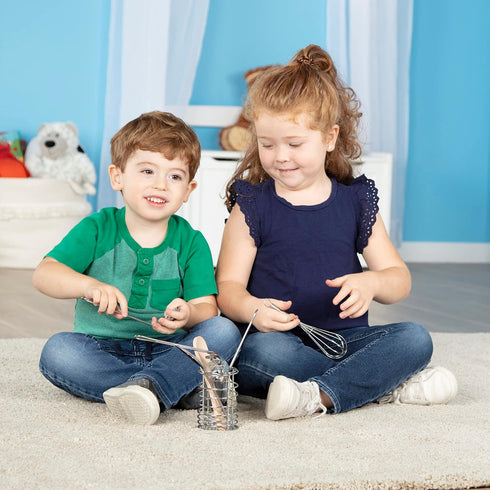 (7 3+ Melissa & Doug Stir & Serve Cooking Utensils pcs) - Stainless Steel & Wooden Play Kitchen Accessories, Preschool