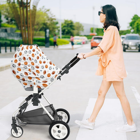 Sweet Jojo Designs Sports Theme Boy Infant Baby Car Seat Cover Nursing Breastfeeding High Chair Shopping Cart Stroller