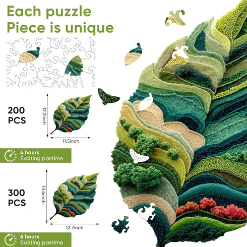 300 13.4X12.7in, MYS AUR Wooden Puzzles for Adults, Nature Leaf Jigsaw Puzzle Pieces, Unique Shape Wood Puzzles