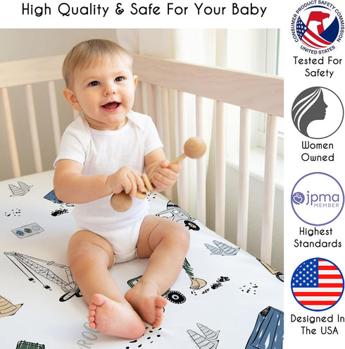 Bulldozer, Sweet Jojo Designs Fitted Baby Crib Sheets (Green Construction Truck) for Boys, Infant Nursery, Toddler Room
