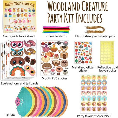 Woodland Themed Christmas Party Hats Making Kit with Chenille Stems & Stickers for DIY Art Craft Home Project
