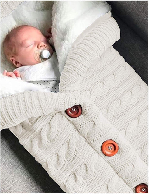 Soft Thick Fleece Knit Swaddle Blankets for Infants - Unisex Stroller Wraps (White)