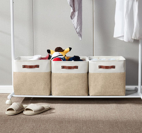 DECOMOMO Cube Storage Bin Storage Cubes 12 x 12, Set of 4 - Foldable Fabric Bins with Faux Leather Handles