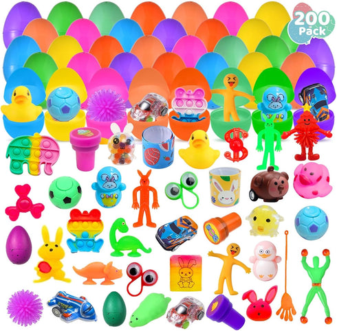 200 Pack Prefilled Easter Eggs with Mini Novelty Squishy Fidget Toys Inside