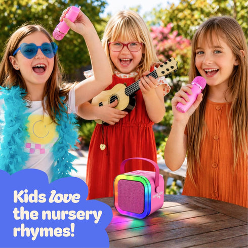 Move2Play 20+ 2 3, 4, 5, 6, 7+ , Karaoke Machine for Kids | Includes Kid Songs | Microphones | Connect with Bluetooth |