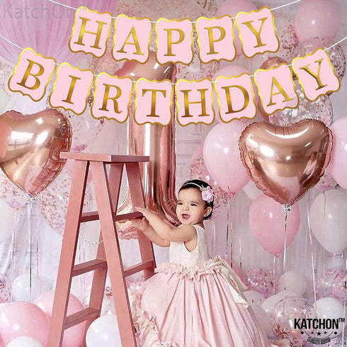 KatchOn Pink Happy Birthday Banner, 10 Feet, NO DIY | Happy Birthday Sign for Backdrop Decorations