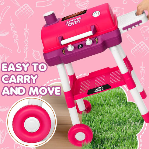 Playset 2-Layer Set 3-5, Kids Play Kitchen Toys, Kids BBQ Grill with Smoke Sound Light, Barbecue Toy with Wheels