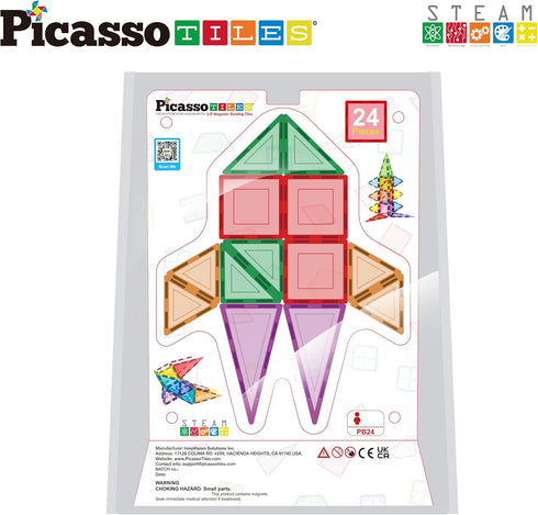 Set 3+ PB24 PicassoTiles Magnet Tile Building Block Magnetic Construction Square Triangle Tiles Toy Kit Sparking