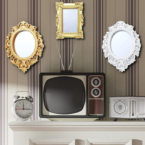 5 Pieces Miniature Dollhouse Mirror - European Frame Victorian Baroque Wall Mirror, Gold and Silver