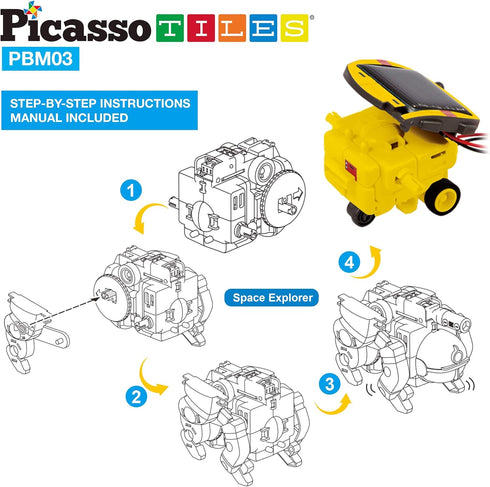 PicassoTiles STEM Kids Solar Powered Space Robot Educational Building Toy 6-in-1 DIY Kit for Age 8+