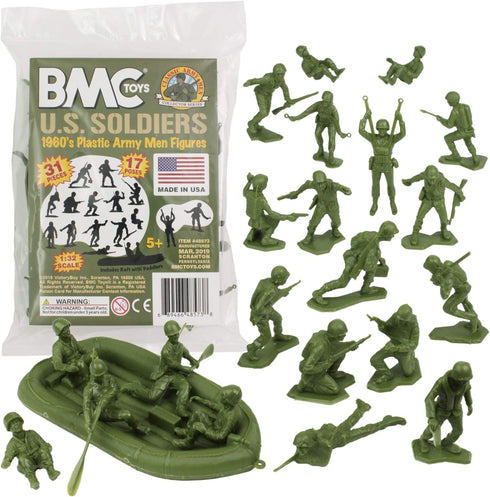 BMC Marx Plastic Army Men US Soldiers, 31pc OD Green WW2 Figures, Made in USA