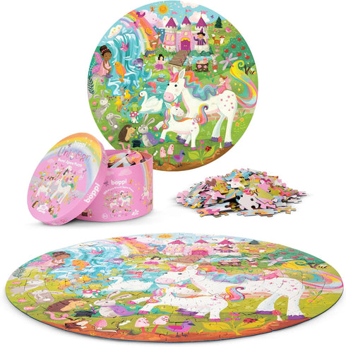 Unicorn Jigsaw Puzzle for Kids Ages 5-8 - 150 Piece Round Puzzle with Fairies and Animals by boppi
