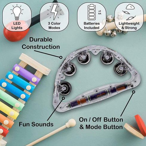 Windy City Novelties - 2 Pack Clear LED Light Up Musical Flashing Tambourine for Halloween Party Supplies and Raves