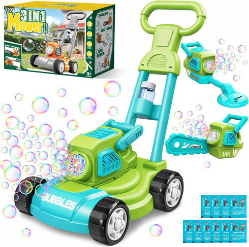 CRATIVWOOD Bubble Lawn Mower for Kids, 3-in-1 Bubble Machine Blower with 10 Bubble