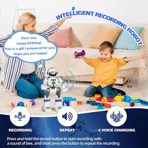 Programmable Robot Toys Gift for Kids: Remote Control Robot with Record Voice Music Dancing Gesture Control