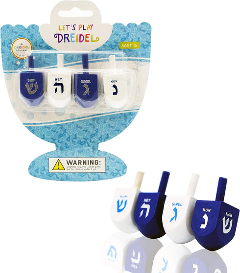 The Dreidel Company Bulk Wooden Hanukkah Dreidels, Solid Blue & White, Hand Painted with English Transliteration
