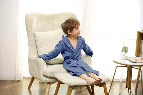 TADO MUSLIN Organic Cotton Toddler Bathrobe, Soft and Breathable Baby Robe for Kid, Boy& Girl Hooded Robe Muslin