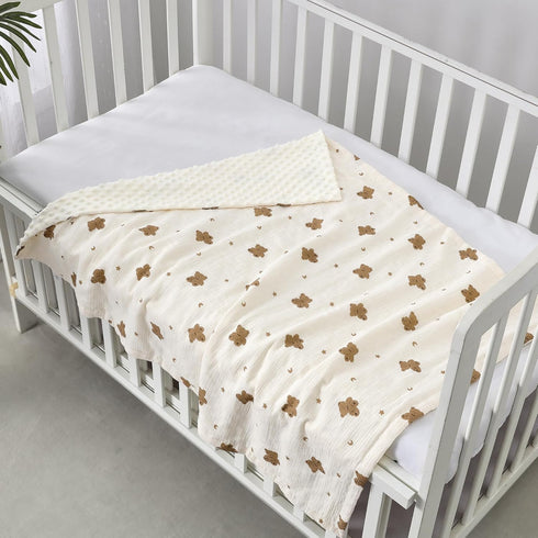 30''X40'' 75X100cm CREVENT Organic Muslin Cotton Baby Blanket for Newborns, Soft Mink Backing, Essential for Baby