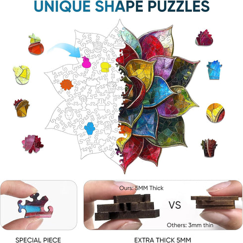 500 5MM 16.8 16.9inch MYS AUR Puzzles for Adults Pieces,Colorful Succulent Wooden Puzzles, Thick Unique Shaped Flower