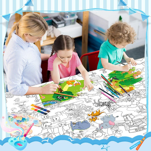 Set 3 45 32 Inch Funrous of Jumbo Giant Coloring Poster x Large Table Wall Size Coloring Sheets with Zoo Animal, Ocean