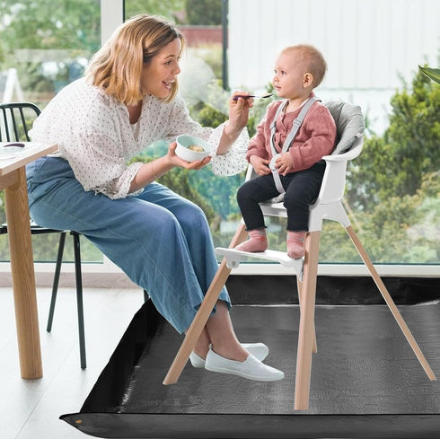 59x59 Inches Splat Mat for Under High Chair, Large Size Mess Mat Floor Protector, Corner Snap Design, No Splash