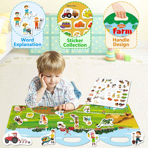 Reusable Sticker Books for Toddlers - Farm Stickers for Kids, Travel Essentials Toy for Ages 1-3