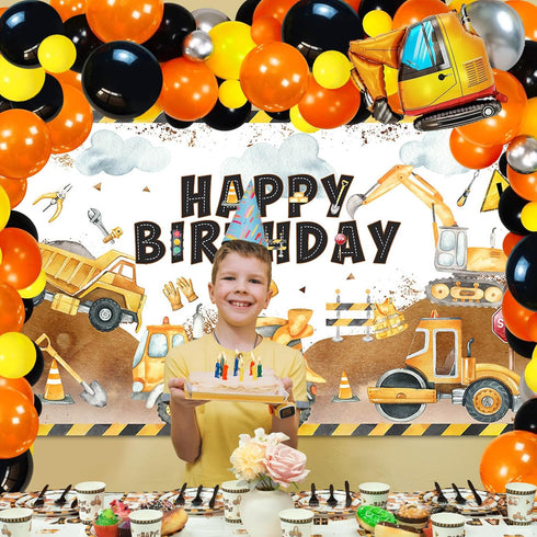 251 Set Construction Birthday Party Supplies PCS Construction Birthday Banner Balloons Plates Napkins Cups Tablecloth