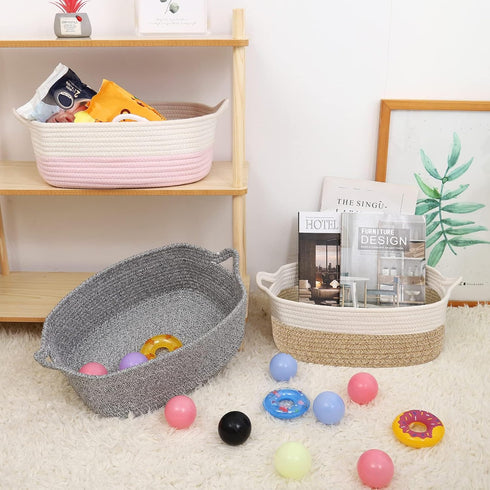 ABenkle Cotton Woven Rope Storage Basket, Decorative Cube Toy Bin with Handle for Dog Cat, Nursery Organizing, Empty