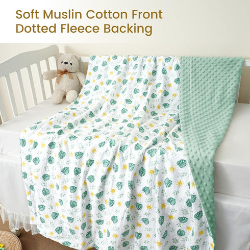 david's kids Muslin Baby Blanket - Soft Lightweight with Muslin Cotton Front, 30x40 Inches, Leaf
