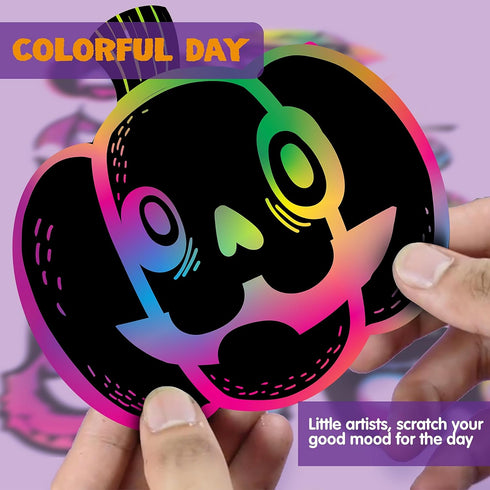 JOYIN 72 Pcs Halloween Rainbow Scratch Art Crafts - Halloween Party Favors, Scratch Off Paper with 18 Designs for Kids