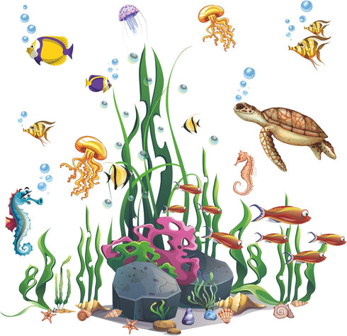Amaonm Creative Cartoon Removable 3D Under The Sea World Wall Stickers, Colorful Seaweed Decal for Nursery