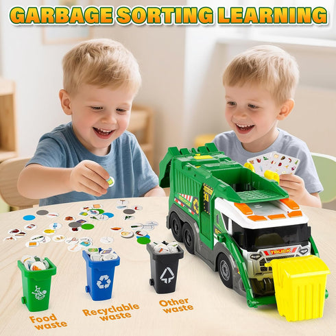 Set 3 4 5 6 7 8, Large Garbage Truck Toy for Boys Ages Kids Trash Truck with Sound, Light, Dumpster, Trash Bins
