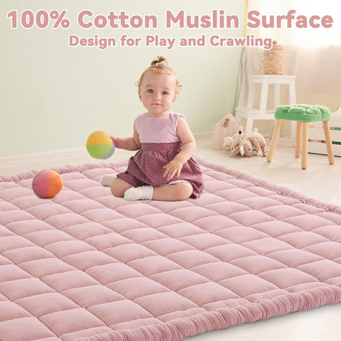 100% 50x50 BALAPET Cotton Muslin Play Mat for Playpen, Soft Baby Playpen Mat for Kids Toddler Crawling and Play