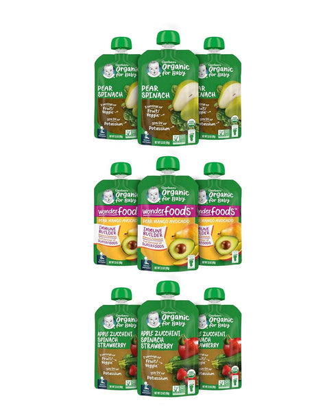Gerber 2nd Foods Organic for Baby, Fruit and Veggie Variety Pack, 3.5 oz Pouch (9 Pack)