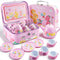 JOYIN Fairy Blossom Tea Party Set for Little Girls, Pretend Pink Tin