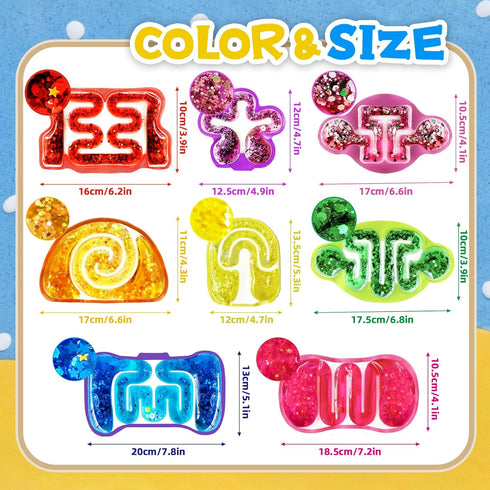 8 Pack Squeeze Fidget Toys for Kids,Squishy Sensory Tube with Maze Bead,Colorful Goo,Glitter Sequins,Stress Anxiety