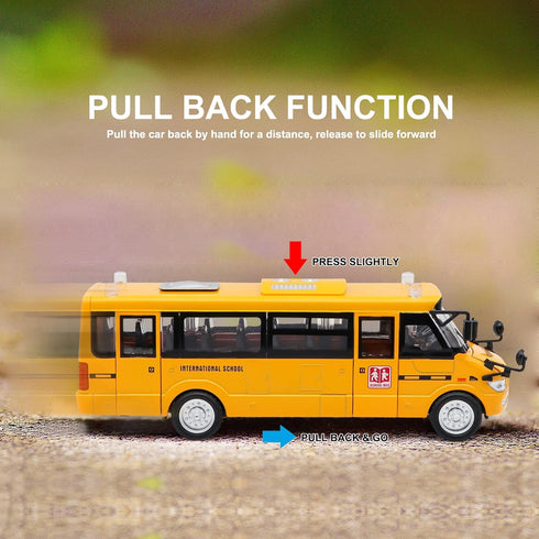 Ming You School Bus Toy - 9" Die-cast Pull Back Car with Sounds, Lights, and Openable Doors for Kids 4-8