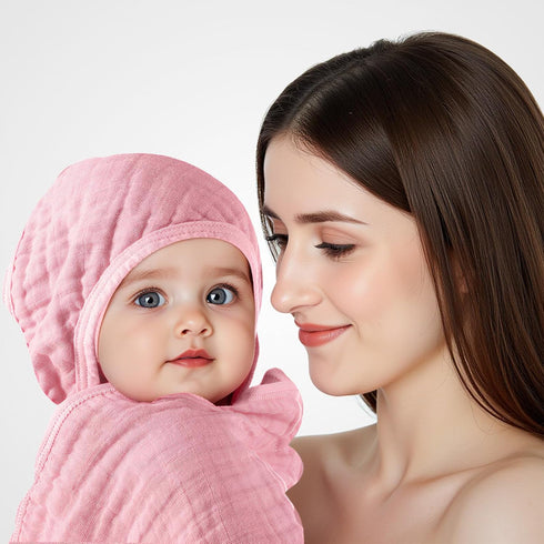 4 Towels,32"x 32" Preboun Pcs Muslin Hooded Baby Cotton Newborn Bath Towel Muslin Infant Baby Blankets Absorbent Unisex