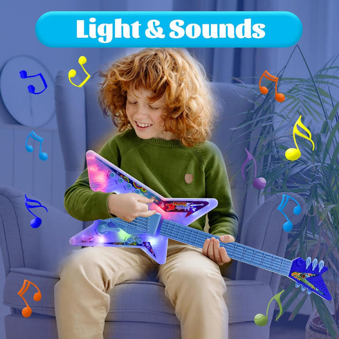 KAYOMIPE Set Guitar and Microphone Play with Glasses,Music Toys with Music&Light,Kids Karaoke Machine,Music Instruments
