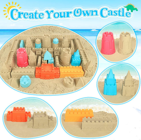 Collapsible Beach Toys for Kids, Sand Bucket and Shovels Set with Mesh Bag for Beach Fun