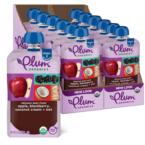 Plum Organics Stage 2 Organic Baby Food Pouch - Apple, Blackberry, Coconut Cream & Oat - 3.5 oz (Pack of 12)