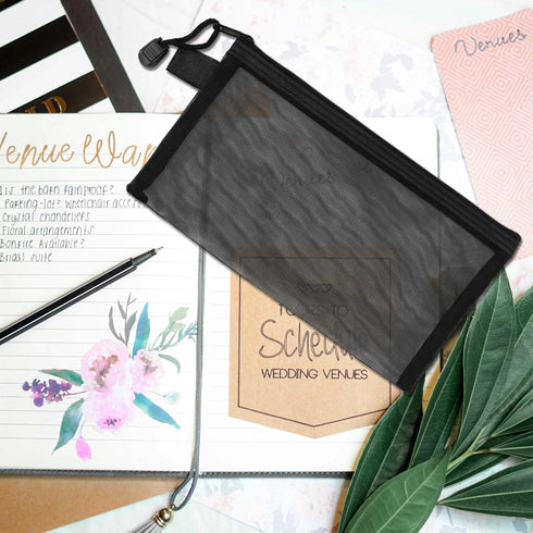 yuntop 6 (A4) PCS Mesh Pouch, Black Nylon Mesh Cosmetic Zipper Bags for Home Office Purse Diaper Bag