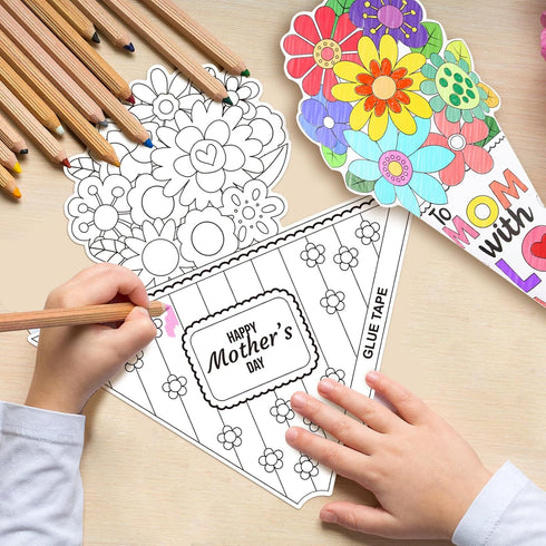 24 ceiba tree Pcs Color Your Own Mothers Day Bouquet Crafts Happy Mother's Day Coloring DIY Craft Kits for Kids School