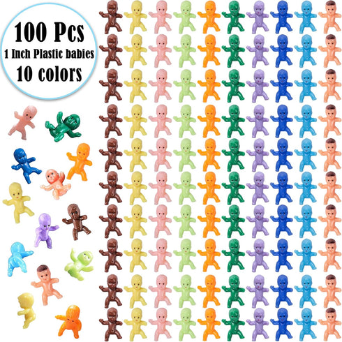 ZZYFGH 100 Mini Plastic Baby Figurines in 10 Colors, Tiny 1 Inch Dolls for Baby Shower Ice Cube Game, Bulk King Cake