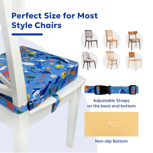 Toddler Booster Seat for Dining Table & Kitchen Chairs - Premium Foam with Non-Slip Bottom & Double Adjustable Straps